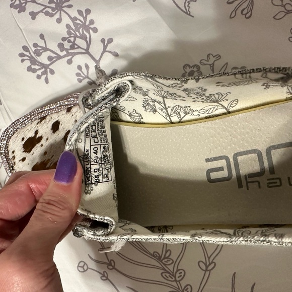 Custom Hey Dudes with Acid Wash Cowhide and Rose Gold trim - Picture 3 of 4